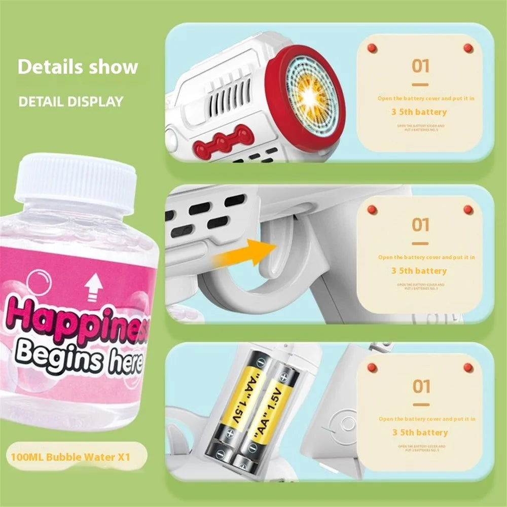 979-1 Automatic Bubble Machine 10-Hole Handheld Bubble Gun Kids Bubble Generator Toy with Light - White+Red - 5