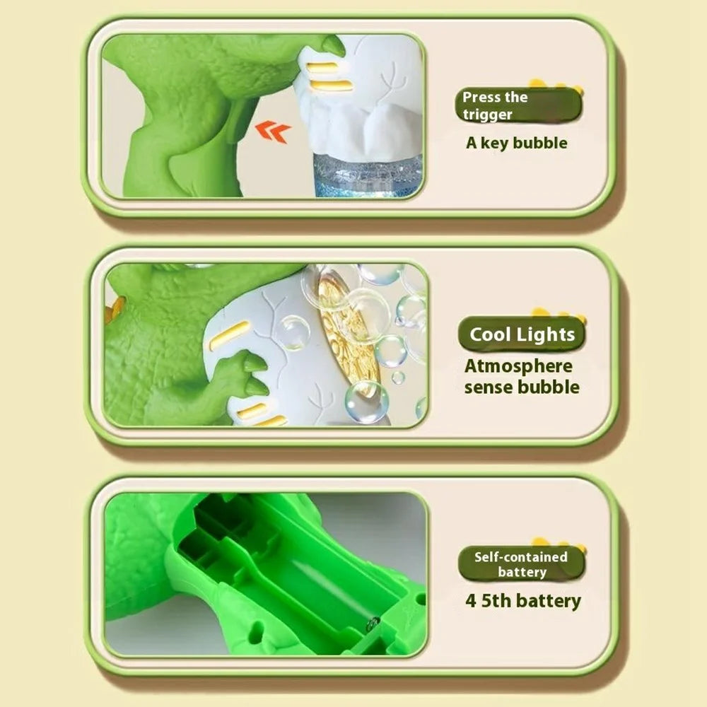 333-28 Bubble Machine Toy Dinosaur Shaped Electric Handheld Automatic Bubble Blower with Colorful Lights for Kids - 4