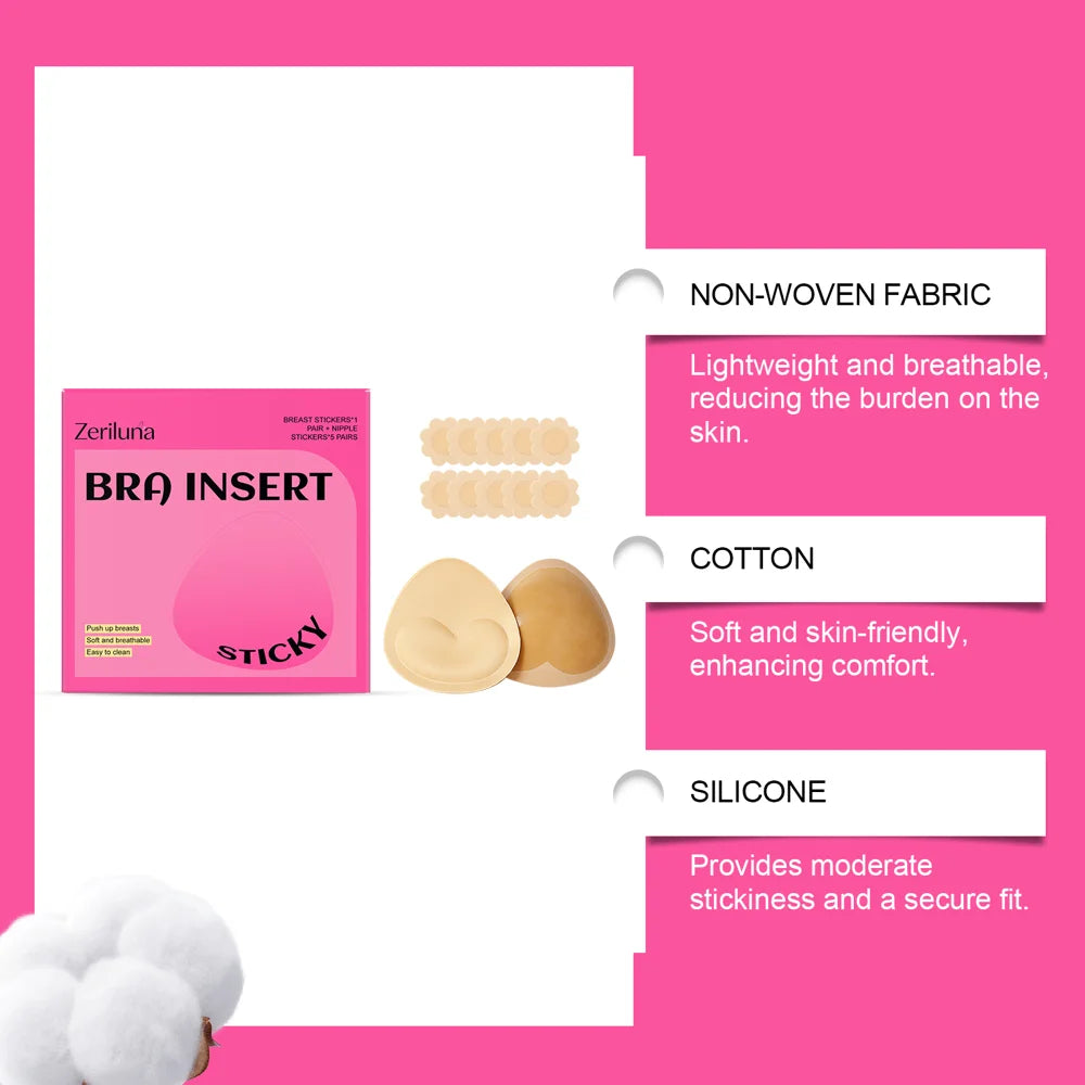 ZERILUNA 1 Pair Breathable Adhesive Breast Lift Tape and 5 Pairs Reusable Invisible Nipple Covers Set - 7