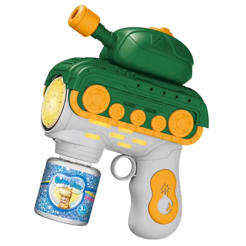 Kids Electric Tank Bubble Gun Outdoor 12 Holes Automatic Bubble Machine Handheld Toy with Bubble Solution Bottle - Green - 1