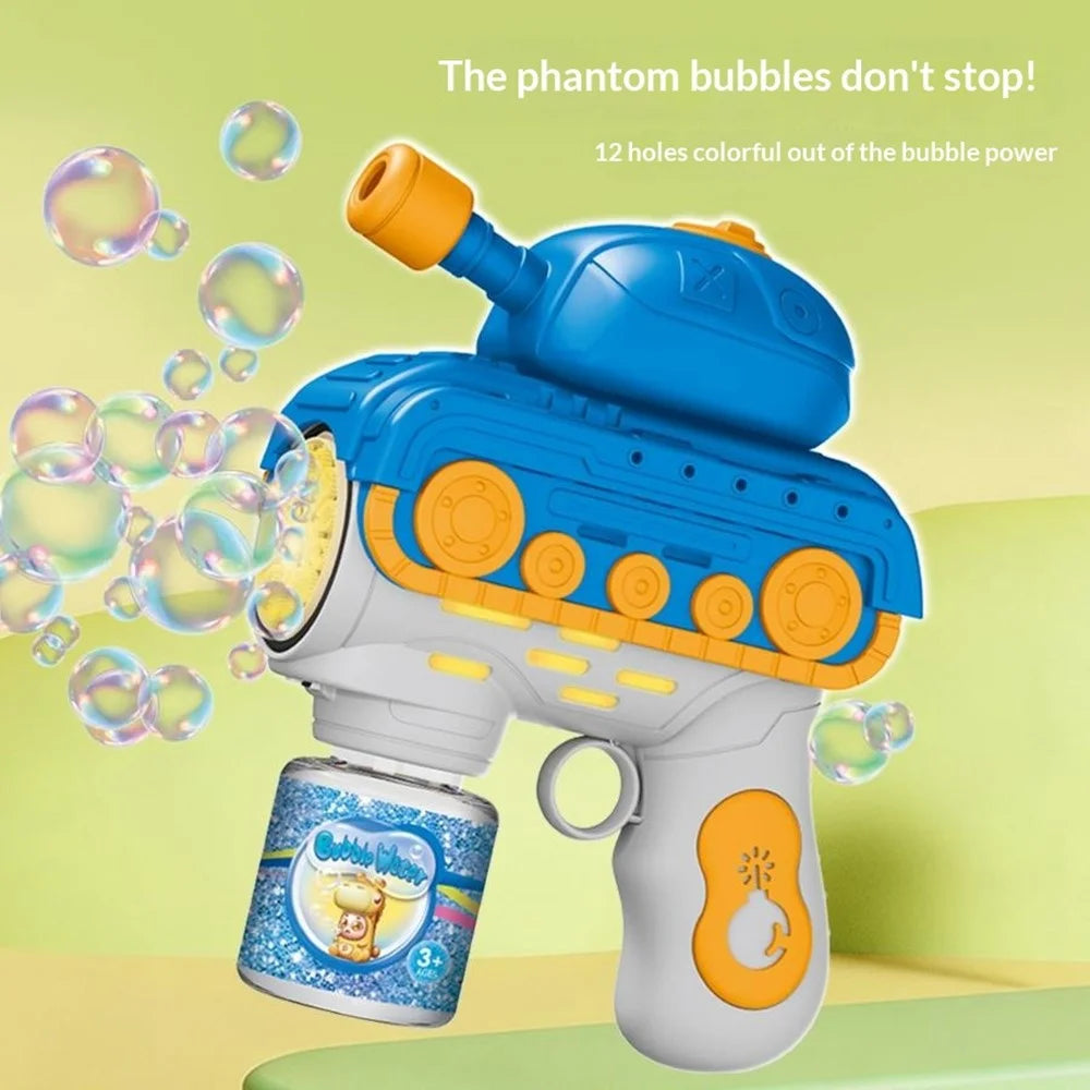 Kids Electric Tank Bubble Gun Outdoor 12 Holes Automatic Bubble Machine Handheld Toy with Bubble Solution Bottle - Green - 3