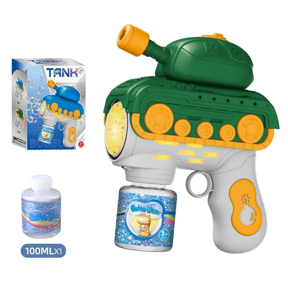 Kids Electric Tank Bubble Gun Outdoor 12 Holes Automatic Bubble Machine Handheld Toy with Bubble Solution Bottle - Green - 6