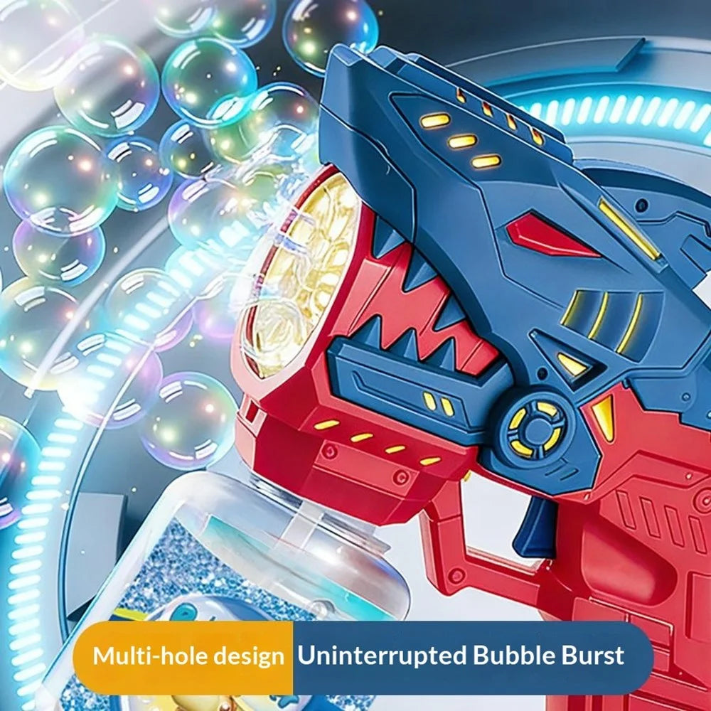 Kids Cartoon Shark Bubble Gun Electric Automatic Light-Up Bubble Machine Outdoor Toy with Bubble Solution Bottle - Yellow  /  Blue - 3