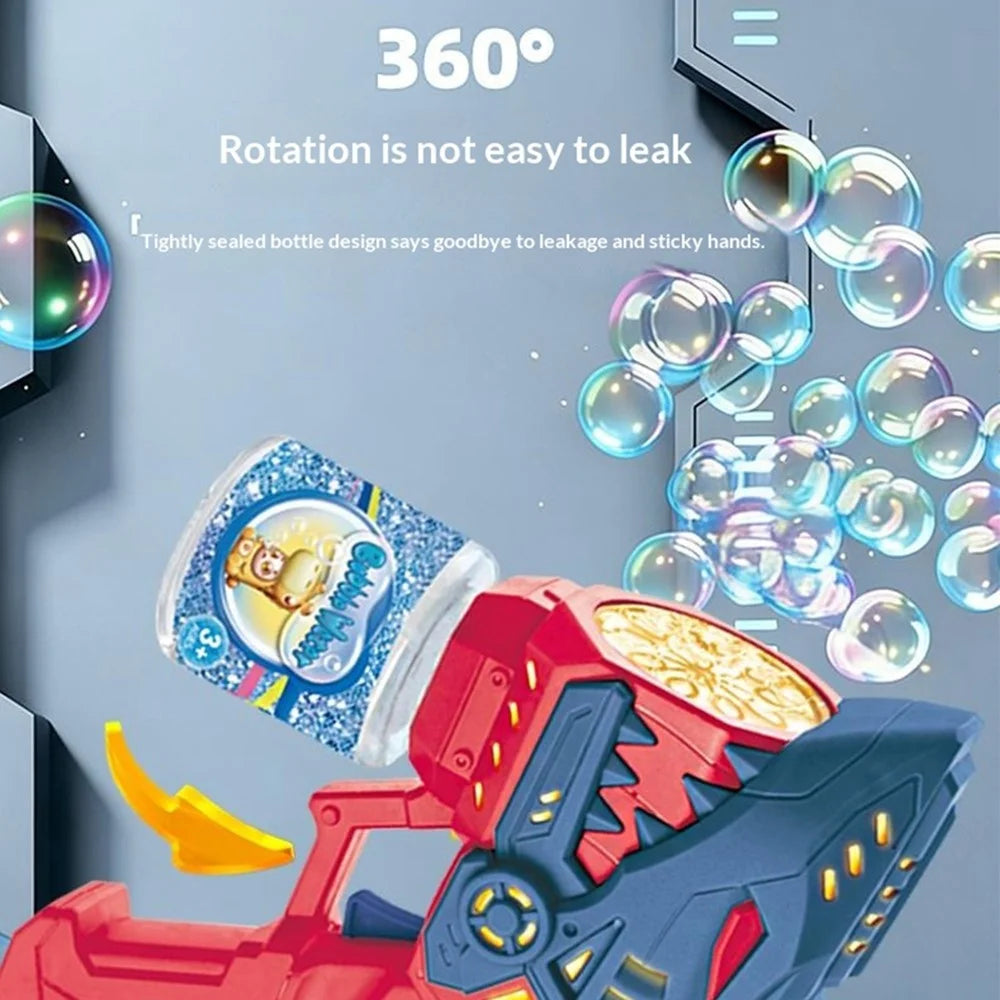Kids Cartoon Shark Bubble Gun Electric Automatic Light-Up Bubble Machine Outdoor Toy with Bubble Solution Bottle - Yellow  /  Blue - 5