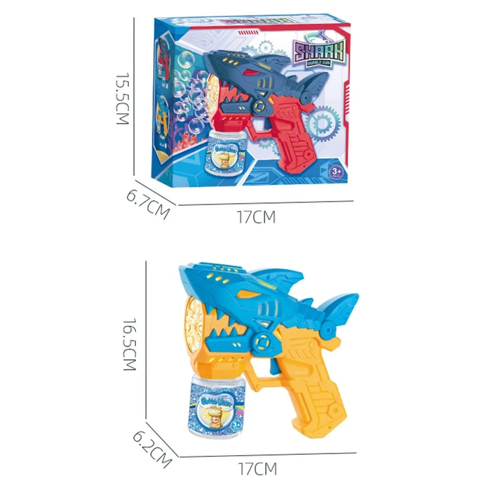 Kids Cartoon Shark Bubble Gun Electric Automatic Light-Up Bubble Machine Outdoor Toy with Bubble Solution Bottle - Yellow  /  Blue - 6