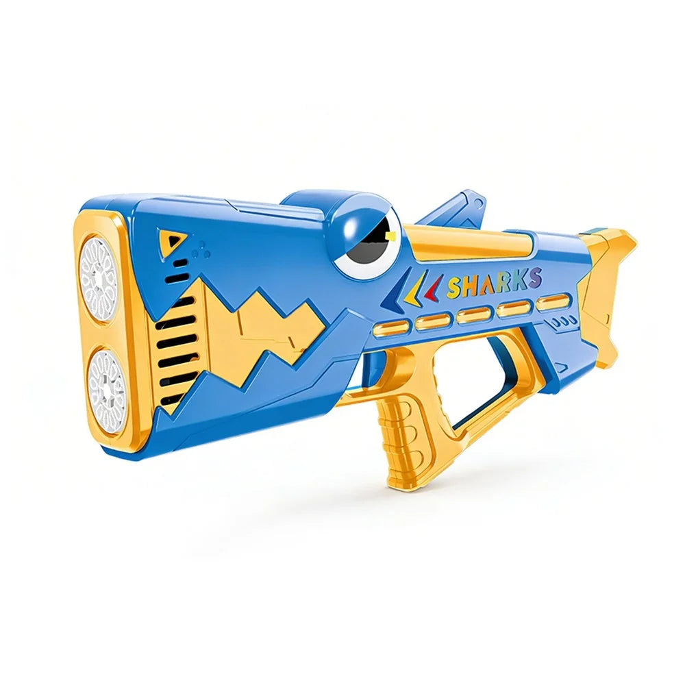 Kids Shark Electric Bubble Gun 24 Holes Automatic Light-Up Bubble Machine USB Rechargeable with Bubble Solution Bottle - Blue - 1
