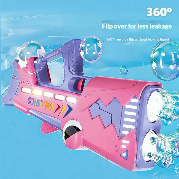 Kids Shark Electric Bubble Gun 24 Holes Automatic Light-Up Bubble Machine USB Rechargeable with Bubble Solution Bottle - Blue - 4