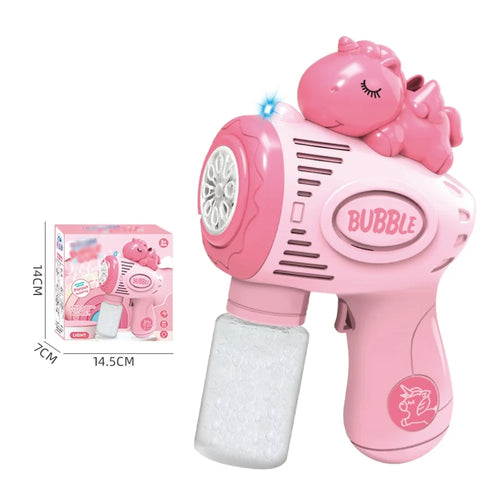 6601-60 / 61 / 65 / 66 Electric Bubble Gun Toy Automatic Handheld Multi-Hole Bubble Maker Toy with LED Light for Kids - Pink  /  Unicorn - 1