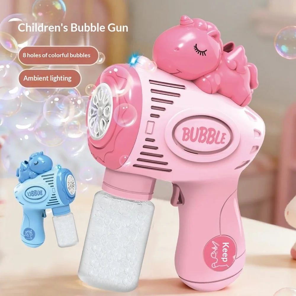 6601-60 / 61 / 65 / 66 Electric Bubble Gun Toy Automatic Handheld Multi-Hole Bubble Maker Toy with LED Light for Kids - Pink  /  Unicorn - 2