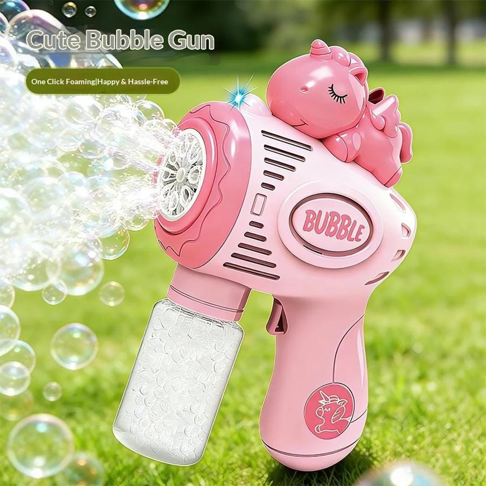 6601-60 / 61 / 65 / 66 Electric Bubble Gun Toy Automatic Handheld Multi-Hole Bubble Maker Toy with LED Light for Kids - Pink  /  Unicorn - 3