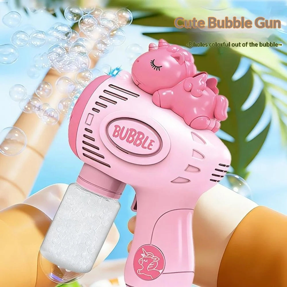 6601-60 / 61 / 65 / 66 Electric Bubble Gun Toy Automatic Handheld Multi-Hole Bubble Maker Toy with LED Light for Kids - Pink  /  Unicorn - 4