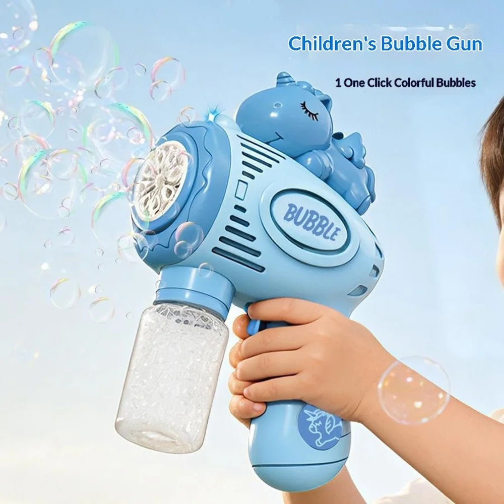 6601-60 / 61 / 65 / 66 Electric Bubble Gun Toy Automatic Handheld Multi-Hole Bubble Maker Toy with LED Light for Kids - Pink  /  Unicorn - 7