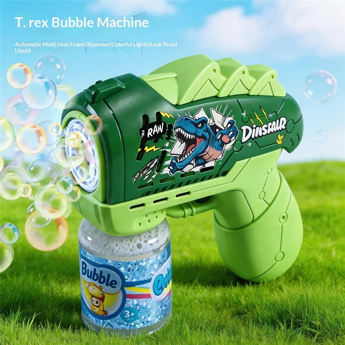 333-01A Cartoon Dinosaur Bubble Gun Toy Portable Electric Automatic Bubble Machine LED Lights Outdoor Kids Toy - Green - 2