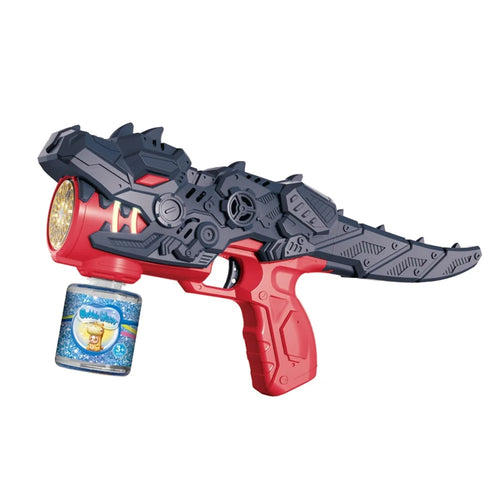 HT333-56 12 Holes Dinosaur Shaped Bubble Gun Toy Electric Bubble Maker Toy with LED Light Sound Effect for Kids Outdoor Play - Red - 1