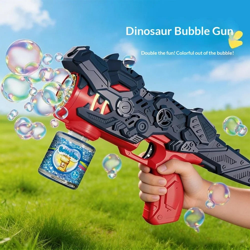 HT333-56 12 Holes Dinosaur Shaped Bubble Gun Toy Electric Bubble Maker Toy with LED Light Sound Effect for Kids Outdoor Play - Red - 2