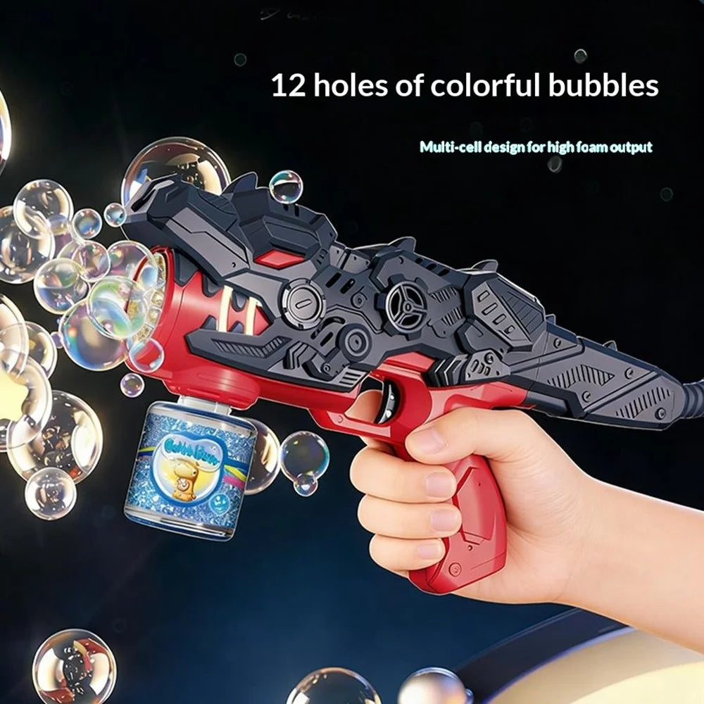 HT333-56 12 Holes Dinosaur Shaped Bubble Gun Toy Electric Bubble Maker Toy with LED Light Sound Effect for Kids Outdoor Play - Red - 4