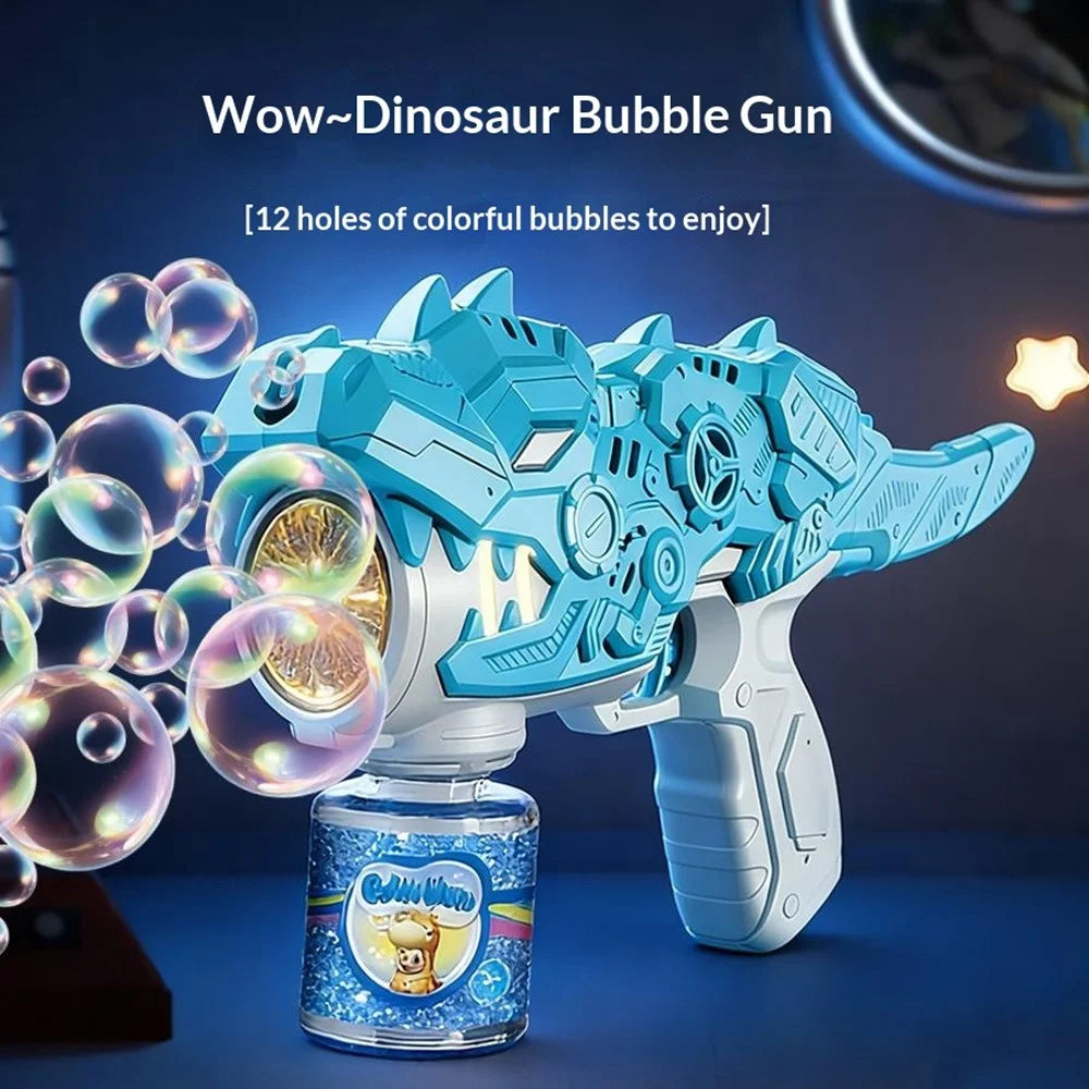 HT333-56 12 Holes Dinosaur Shaped Bubble Gun Toy Electric Bubble Maker Toy with LED Light Sound Effect for Kids Outdoor Play - Red - 5