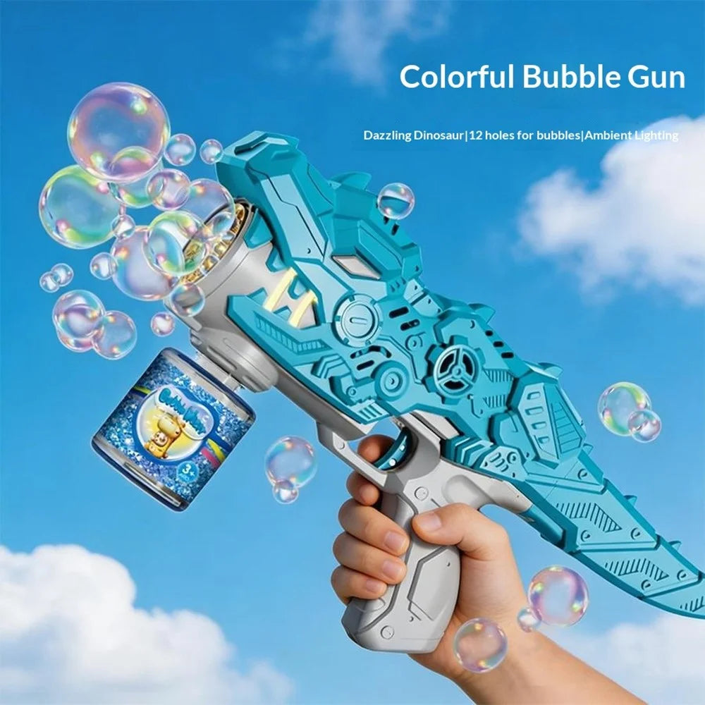 HT333-56 12 Holes Dinosaur Shaped Bubble Gun Toy Electric Bubble Maker Toy with LED Light Sound Effect for Kids Outdoor Play - Red - 6