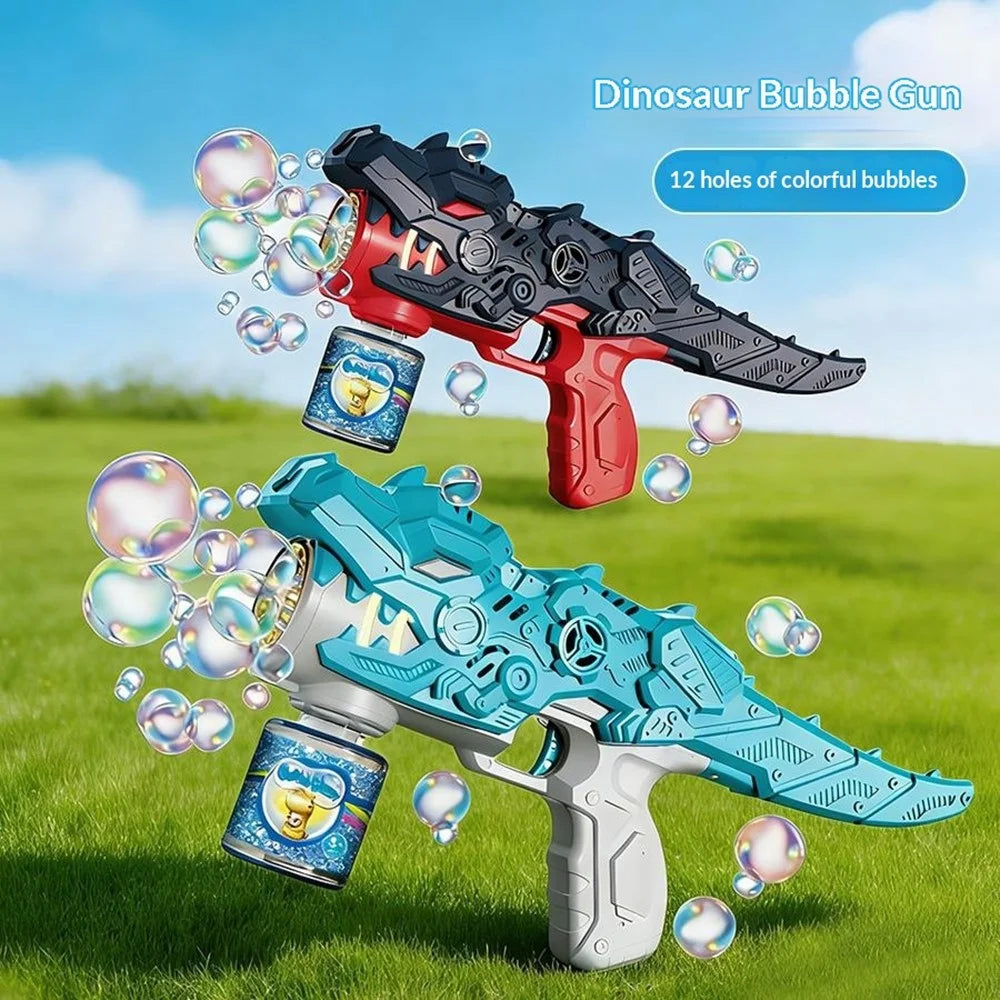 HT333-56 12 Holes Dinosaur Shaped Bubble Gun Toy Electric Bubble Maker Toy with LED Light Sound Effect for Kids Outdoor Play - Red - 7