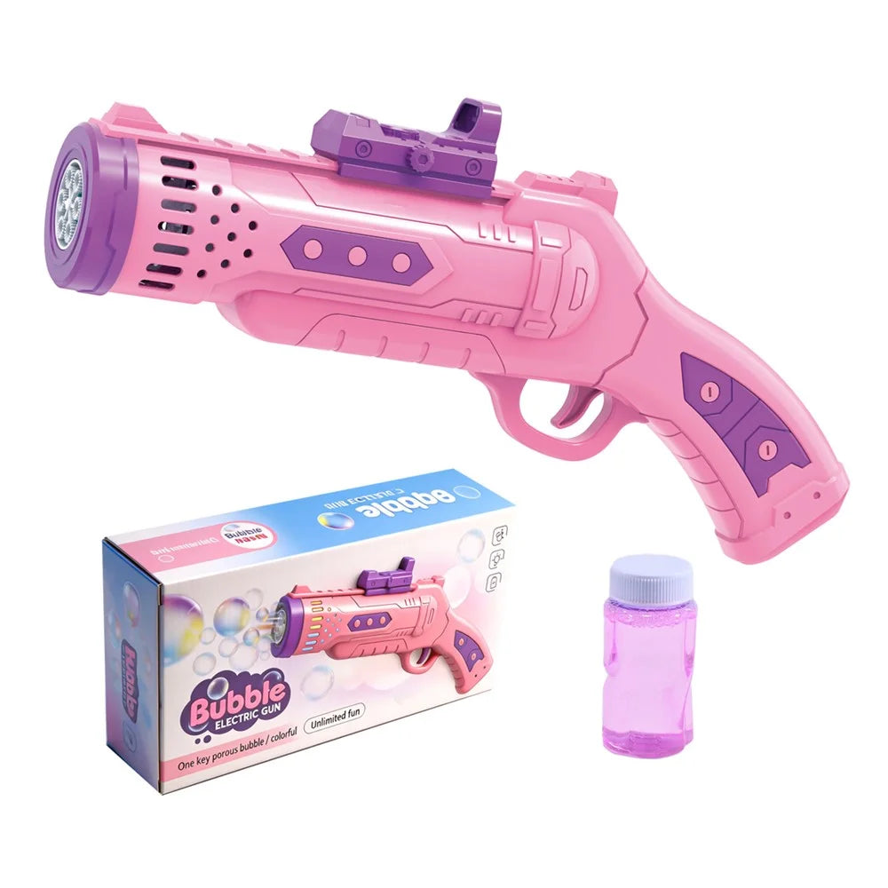 6601-36 Electric Bubble Gun Multi-Hole Gatling Bubble Maker LED Light Kids Toy with 60ml Bubble Solution for Outdoor - Pink - 1