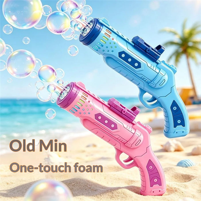6601-36 Electric Bubble Gun Multi-Hole Gatling Bubble Maker LED Light Kids Toy with 60ml Bubble Solution for Outdoor - Pink - 6
