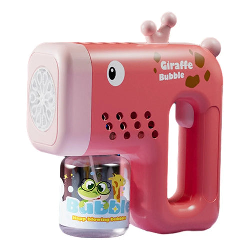 Bubble Gun Machine with Bubble Refill Solution Automatic Bubble Maker for Toddlers Outdoor Bubble Blower Toy - Pink Giraffe - 1