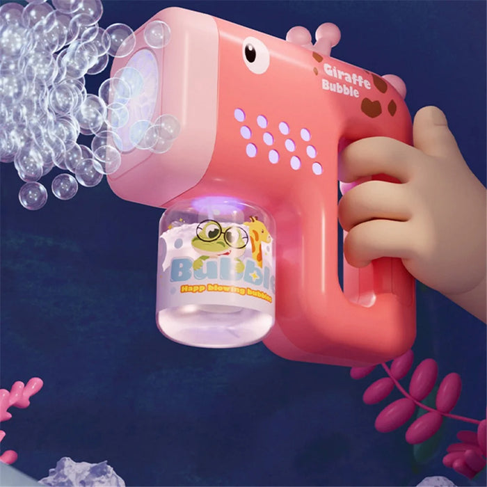 Bubble Gun Machine with Bubble Refill Solution Automatic Bubble Maker for Toddlers Outdoor Bubble Blower Toy - Pink Giraffe - 4