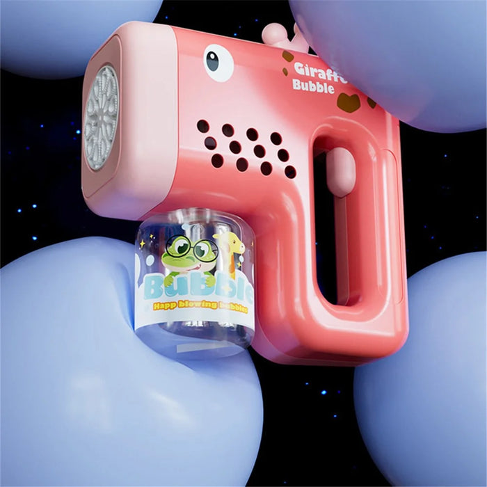 Bubble Gun Machine with Bubble Refill Solution Automatic Bubble Maker for Toddlers Outdoor Bubble Blower Toy - Pink Giraffe - 5