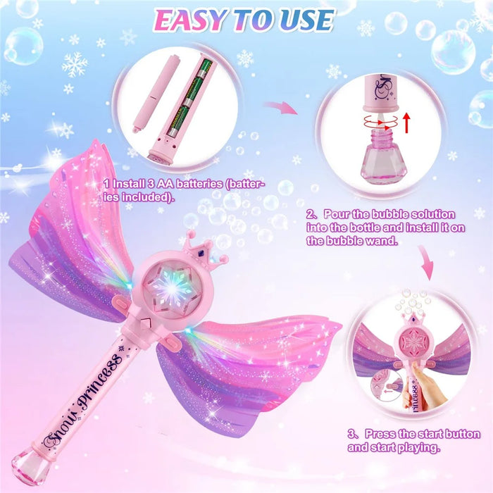 Princess Magic Wand Bubble Machine Kids Girls Soap Bubbles Generator Toy - 3