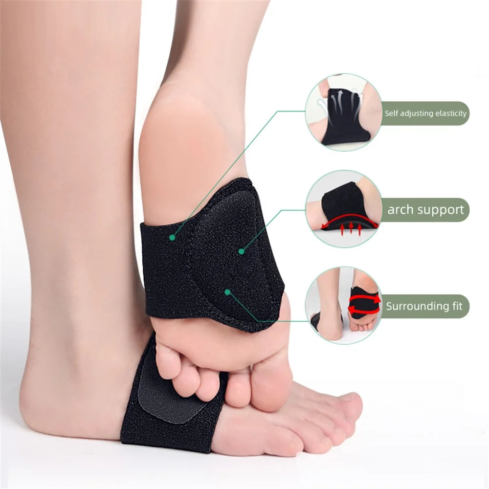 1 Pair Arch Support Insoles Orthopedic Foot Cushion Plantar Fasciitis Relief Adjustable Wrap - Black - 3