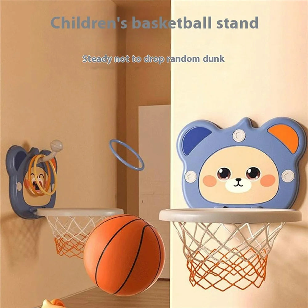 Indoor Kids Basketball Hoop Toddler Sports Activity Center Wall Mounted Adjustable Height Basket Board Set - Blue - 2