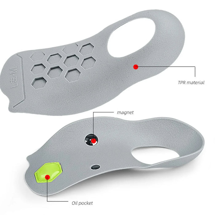 039 1 Pair Size L Magnetic Arch Support Insoles Half Length TPR Shock Absorbing Orthotic Insert Pad - Grey - 6