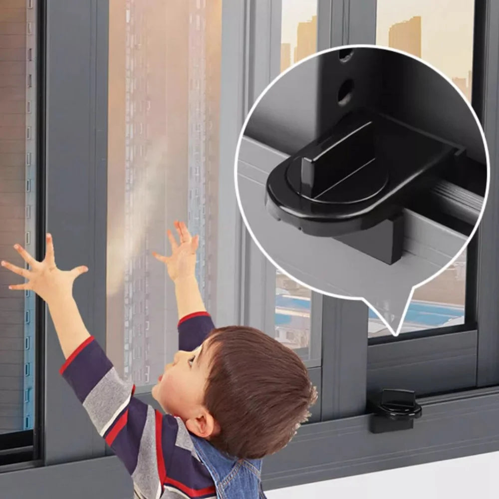 Sliding Window Auxiliary Safety Lock No-Drill Adjustable Window Stopper Clips Child Safety Limiter for Aluminum Rail - Black - 2