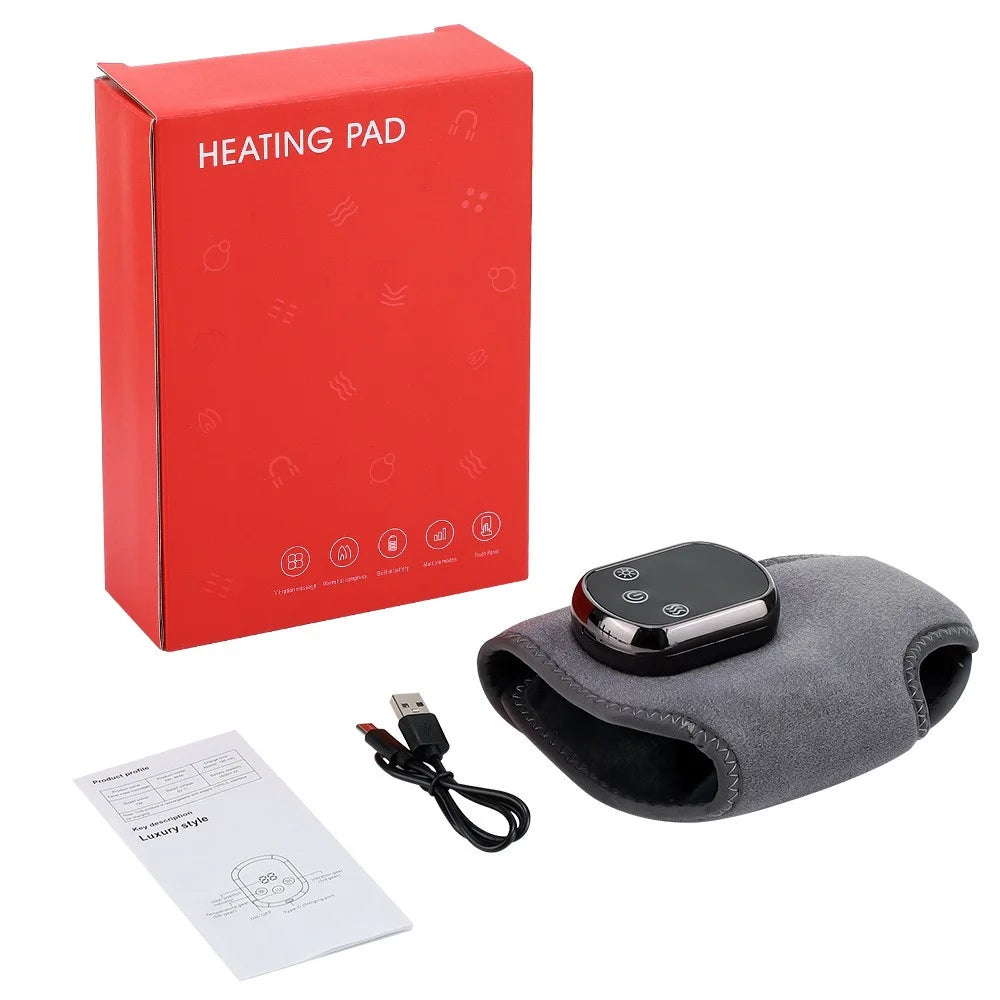 102361 1Pc Electric Heating Ankle Brace 5 Levels Temperature 3 Massage Modes Type-C Rechargeable for Pain Relief - Grey - 1