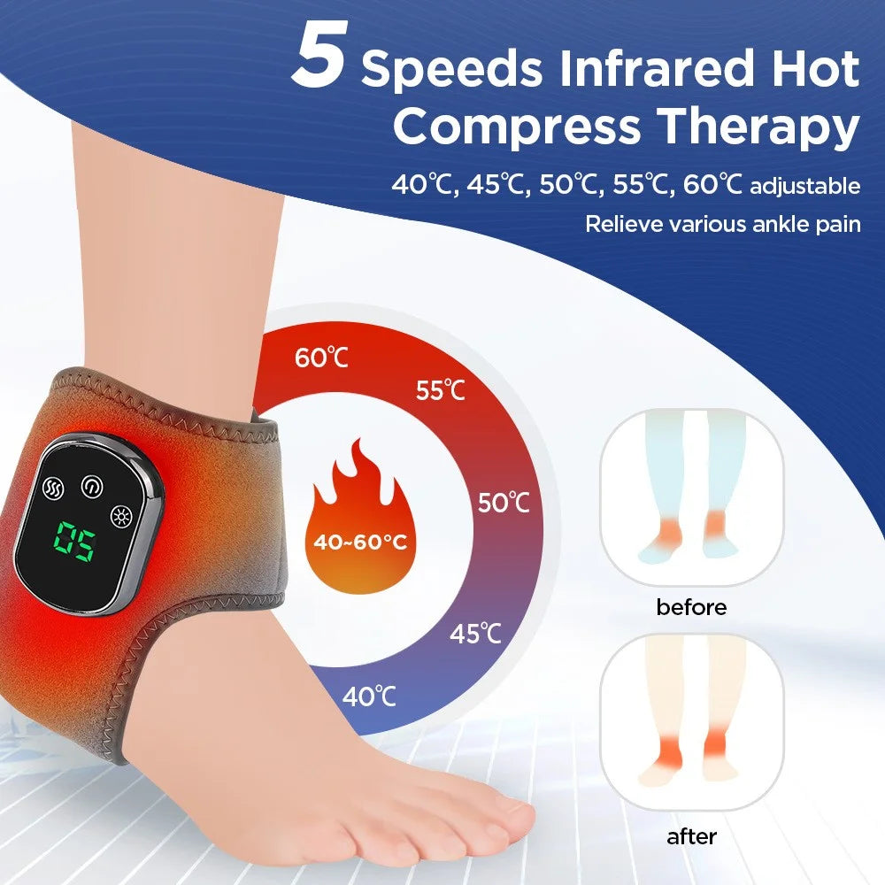 102361 1Pc Electric Heating Ankle Brace 5 Levels Temperature 3 Massage Modes Type-C Rechargeable for Pain Relief - Grey - 5
