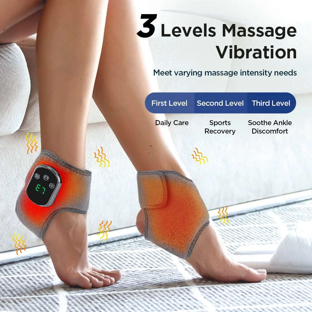 102361 1Pc Electric Heating Ankle Brace 5 Levels Temperature 3 Massage Modes Type-C Rechargeable for Pain Relief - Grey - 6