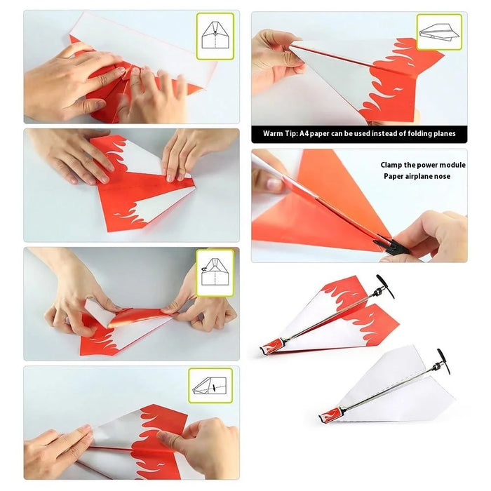 DIY Electric Paper Airplane Kids Toy Motorized Folding Airplane Model with Propeller - 4