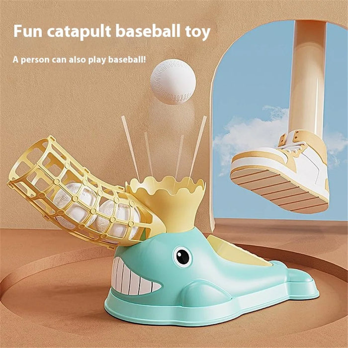 Kids Baseball Training Aids Foot-Activated Sports Automatic Baseball Launcher Toy with 3 Balls - Green - 6