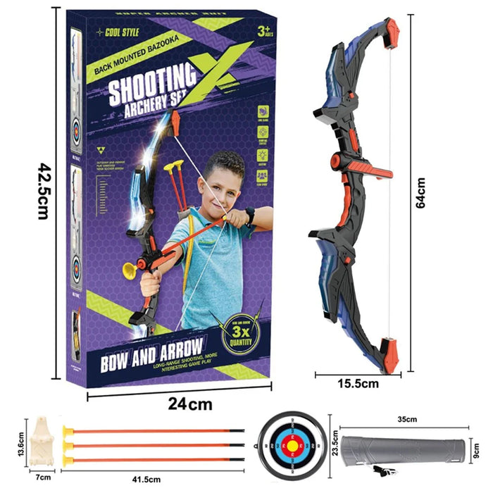DF760DF759B Bow and Arrow Toy LED Light Up Archery Toys with Suction Cups Arrows Outdoor Indoor Shooting Games Toys - Black / Blue - 6
