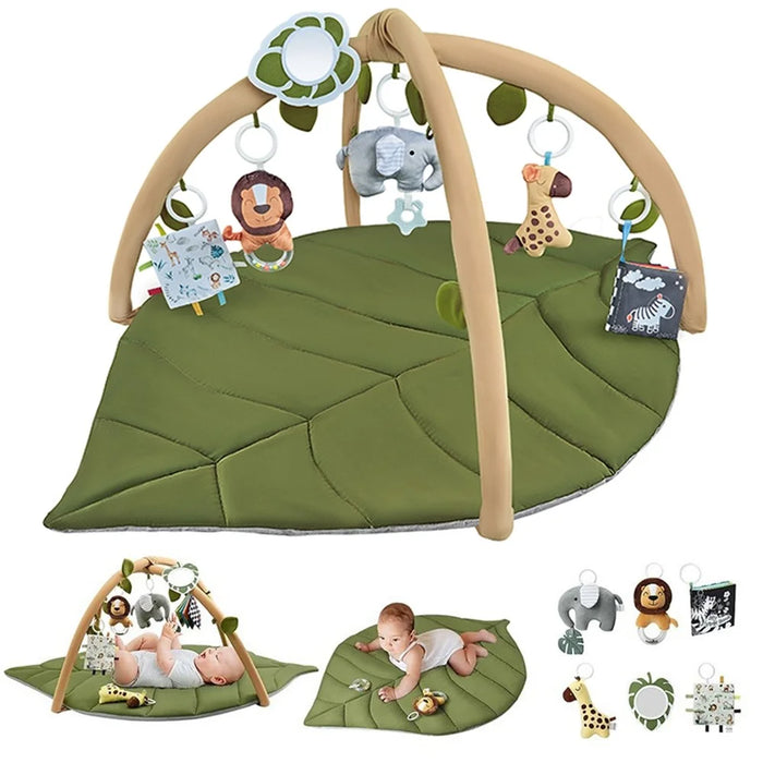 Leaf Shape Baby Play Mat Activity Gym Pad with Hanging Toys Sensory Development Gift - Green - 4
