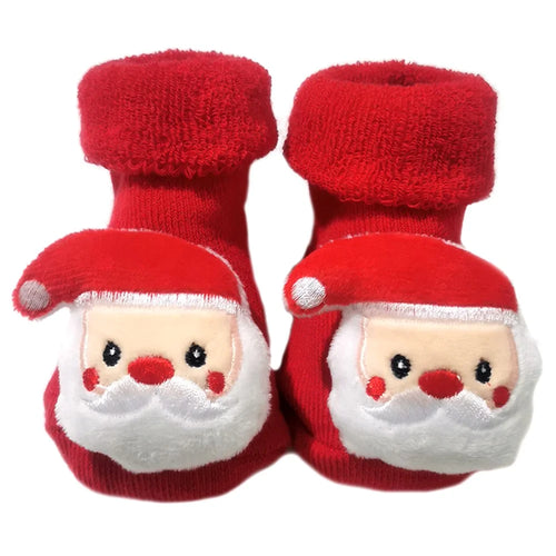 Anti-Slip Baby Floor Socks Cute 3D Cartoon Elastic Cotton Toddler Walking Socks - Santa Claus / S - 1