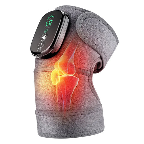 1Pc Electric Heated Knee Brace for Elderly Vibration Massage Heat Therapy Knee Sleeve Pain Relief - Grey - 1