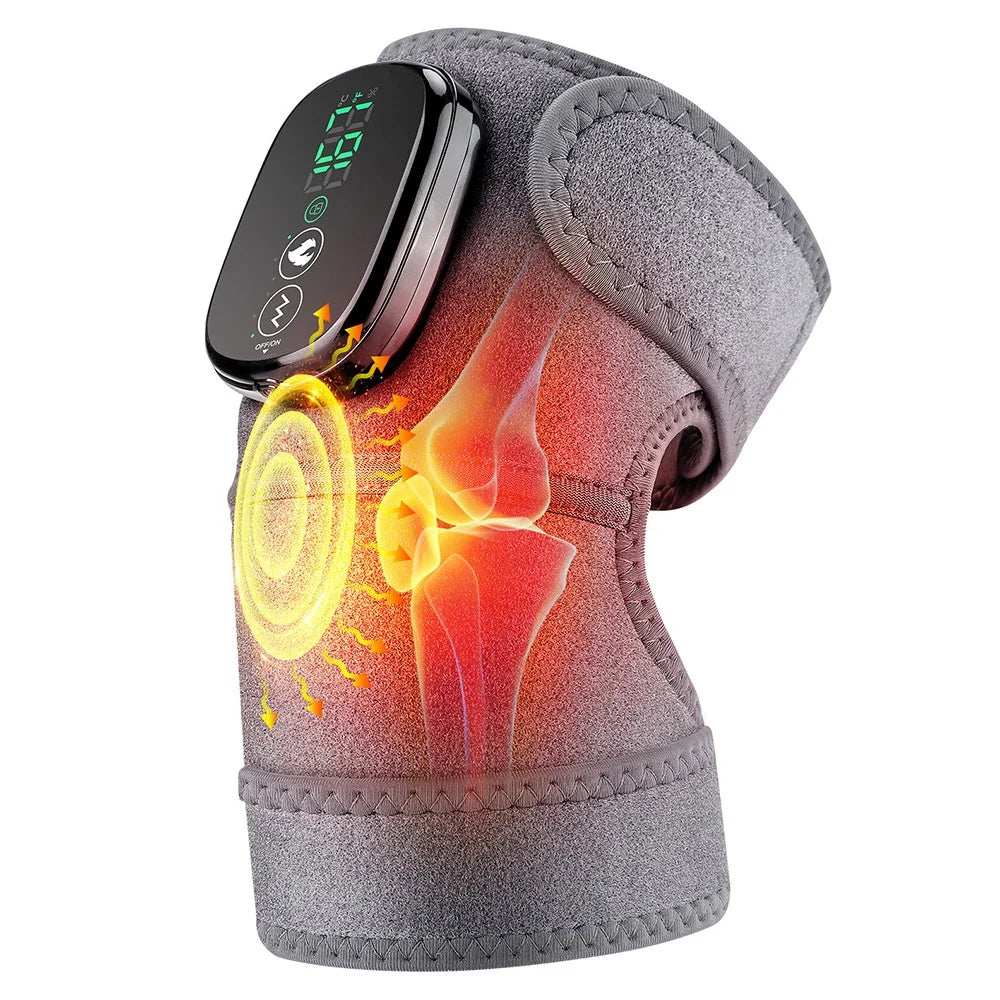 1Pc Electric Heated Knee Brace for Elderly Vibration Massage Heat Therapy Knee Sleeve Pain Relief - Grey - 2