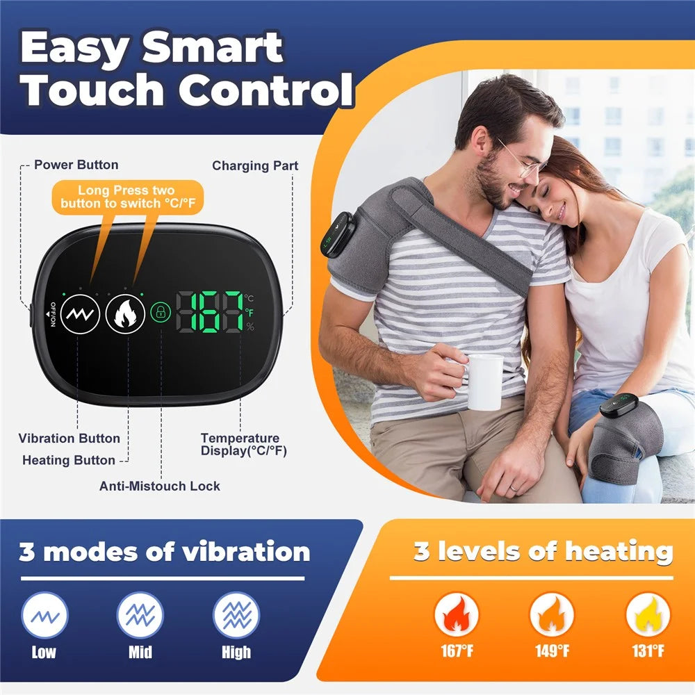 1Pc Electric Heated Knee Brace for Elderly Vibration Massage Heat Therapy Knee Sleeve Pain Relief - Grey - 4
