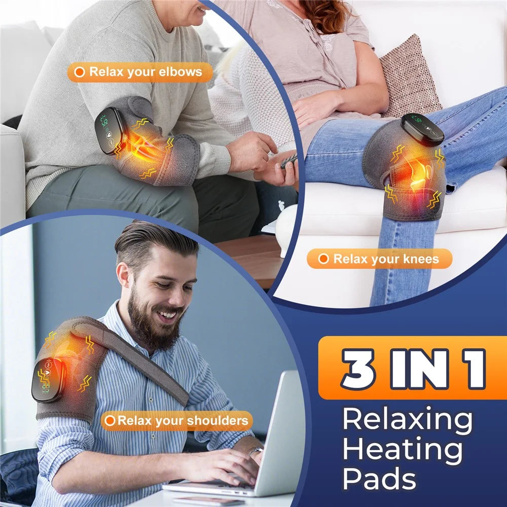 1Pc Electric Heated Knee Brace for Elderly Vibration Massage Heat Therapy Knee Sleeve Pain Relief - Grey - 6