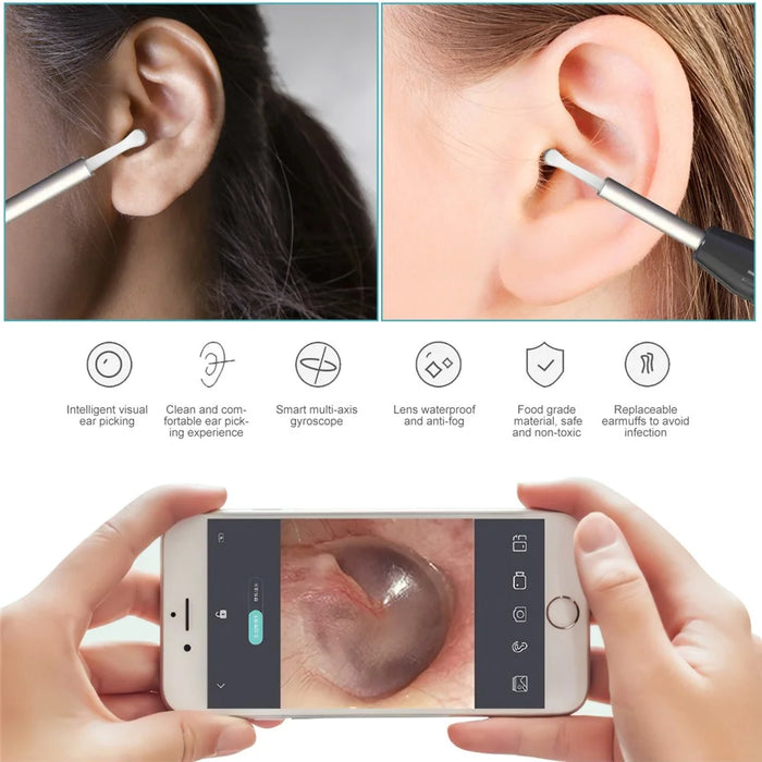 W1 Ear Wax Removal Tool Camera WiFi Ear Cleaning Kit Ear Pick with LED Light- Black - 2