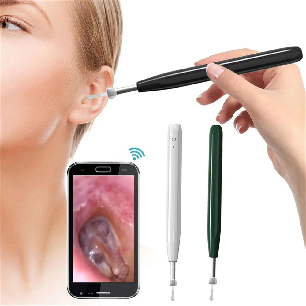 W2 Ear Camera Otoscope Ear Wax Removal Tool Kit LED Light Ear Pick Spoon Earwax Remover - Black - 6