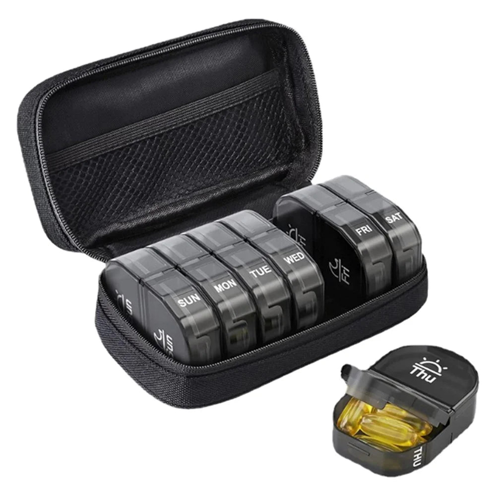 L019 Portable PP Medicine Case 7 Day 14 Compartments Pill Storage Box Organizer (No FDA Certified, BPA-free) - 1