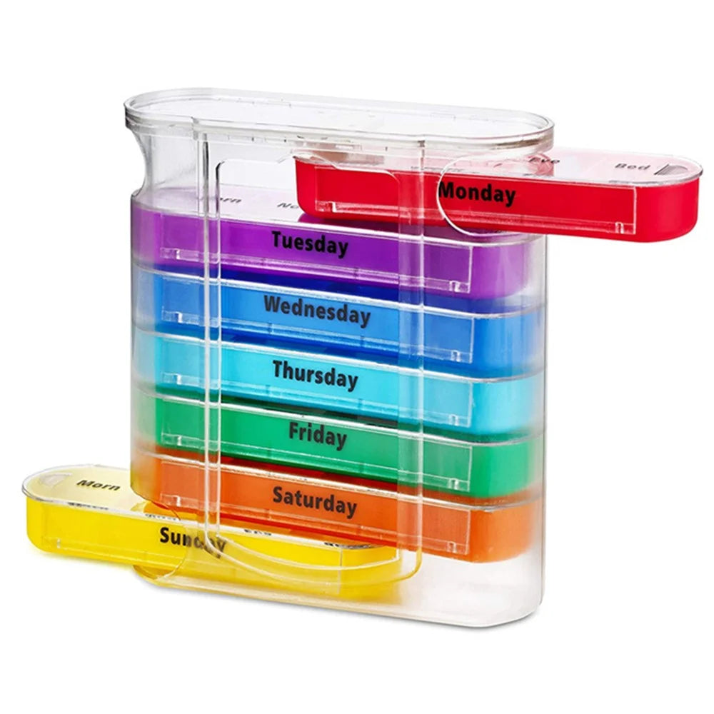 28003 28 Girds PP Daily Pill Case 4 Times A Day 7 Day Seal Medicine Box Portable 7 Stackable Weekly Pill Organizer (No FDA, BPA Free) - 1