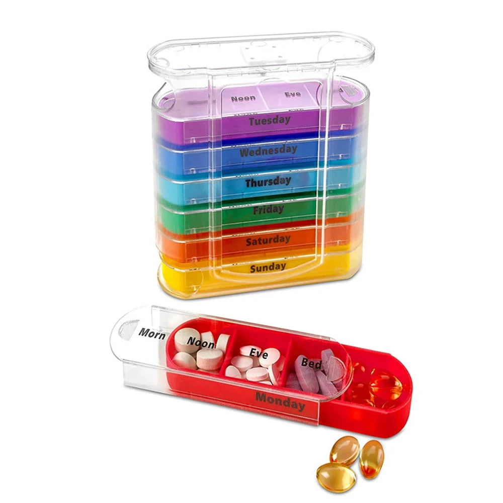 28003 28 Girds PP Daily Pill Case 4 Times A Day 7 Day Seal Medicine Box Portable 7 Stackable Weekly Pill Organizer (No FDA, BPA Free) - 2